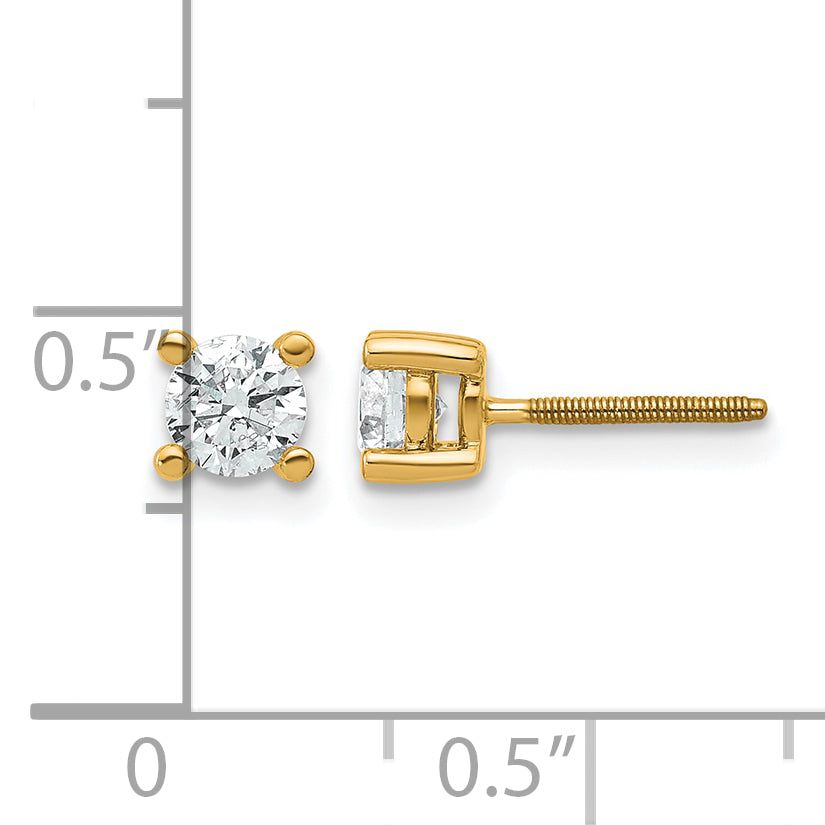 Round Lab Grown Diamond 4-Prong Studs with Screw Backs - 14k Yellow Gold / 2/3 ctw. / VS/SI+ G+