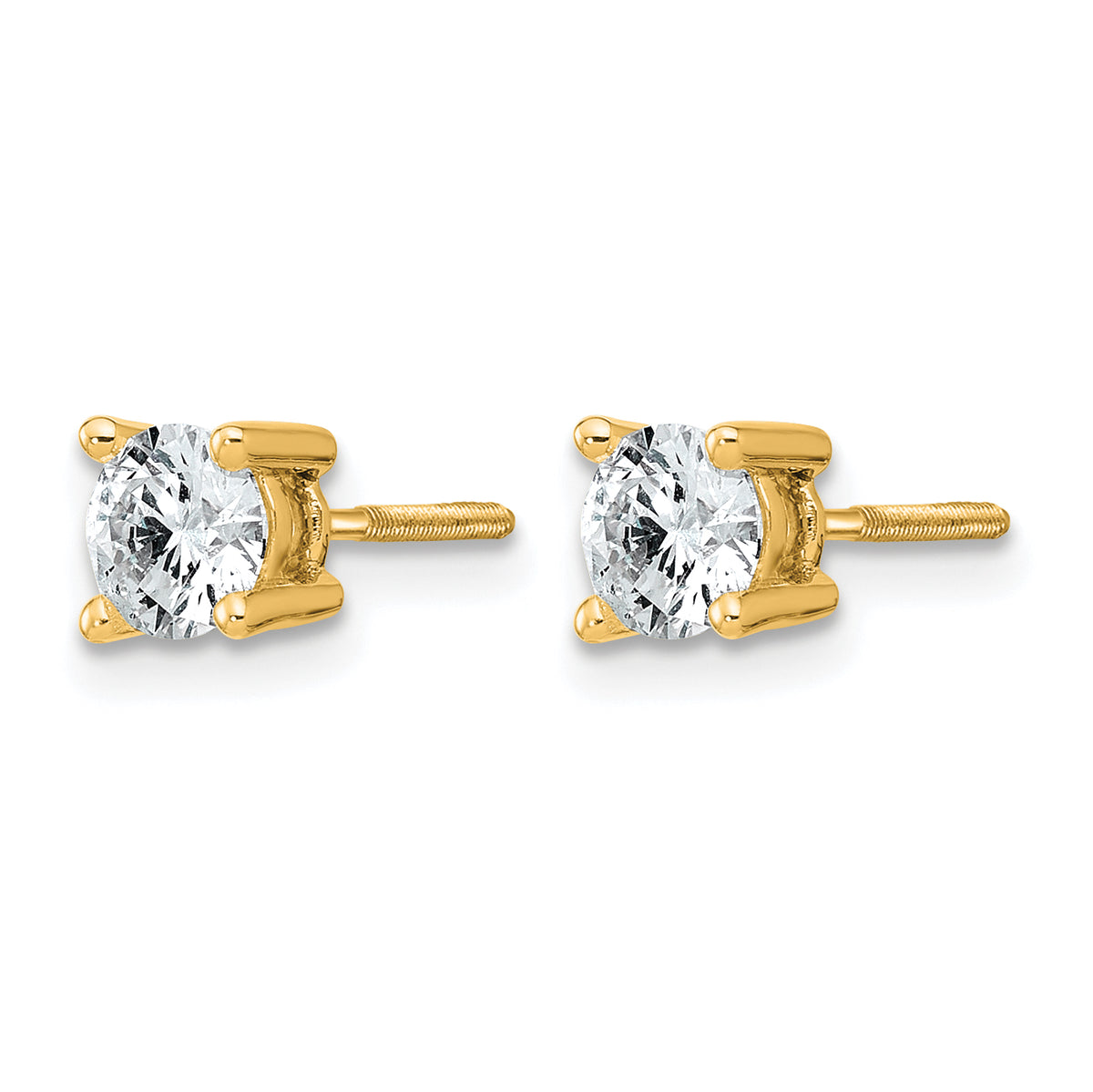 Round Lab Grown Diamond 4-Prong Studs with Screw Backs - 14k Yellow Gold / 2/3 ctw. / VS/SI+ G+ Certified