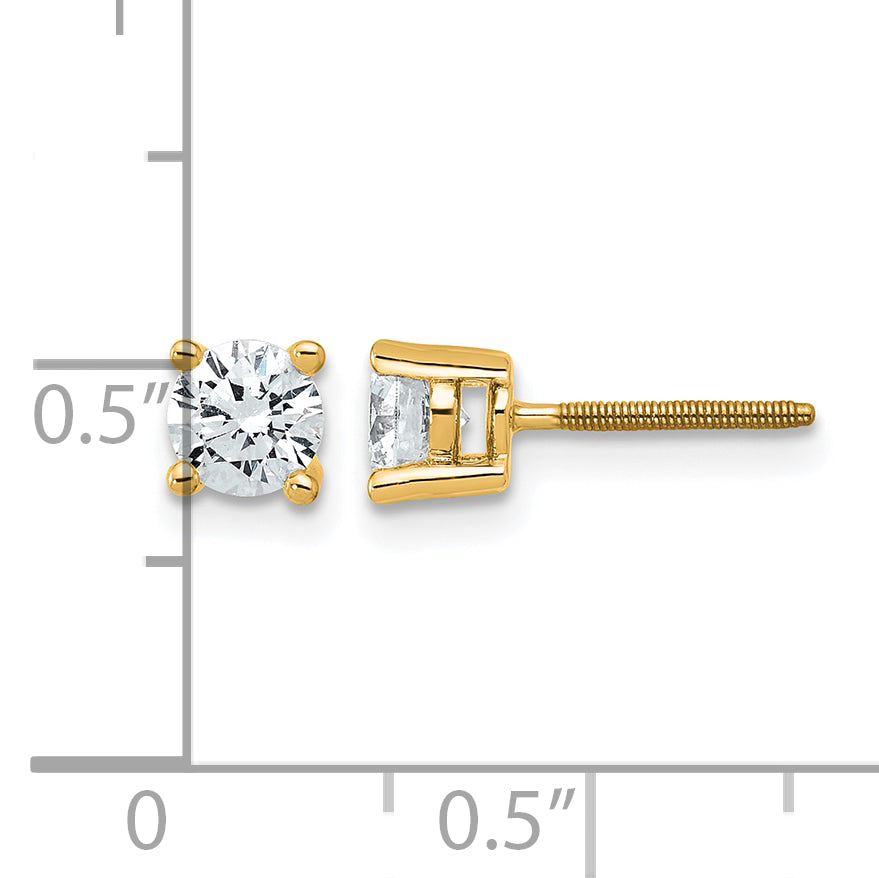 Round Lab Grown Diamond 4-Prong Studs with Screw Backs - 14k Yellow Gold / 2/3 ctw. / VS/SI+ G+ Certified