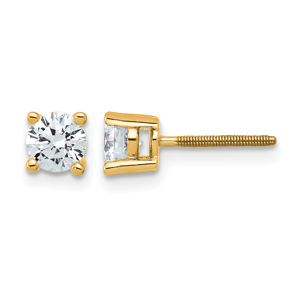Round Lab Grown Diamond 4-Prong Studs with Screw Backs - 14k Yellow Gold / 2/3 ctw. / VS/SI+ G+ Certified