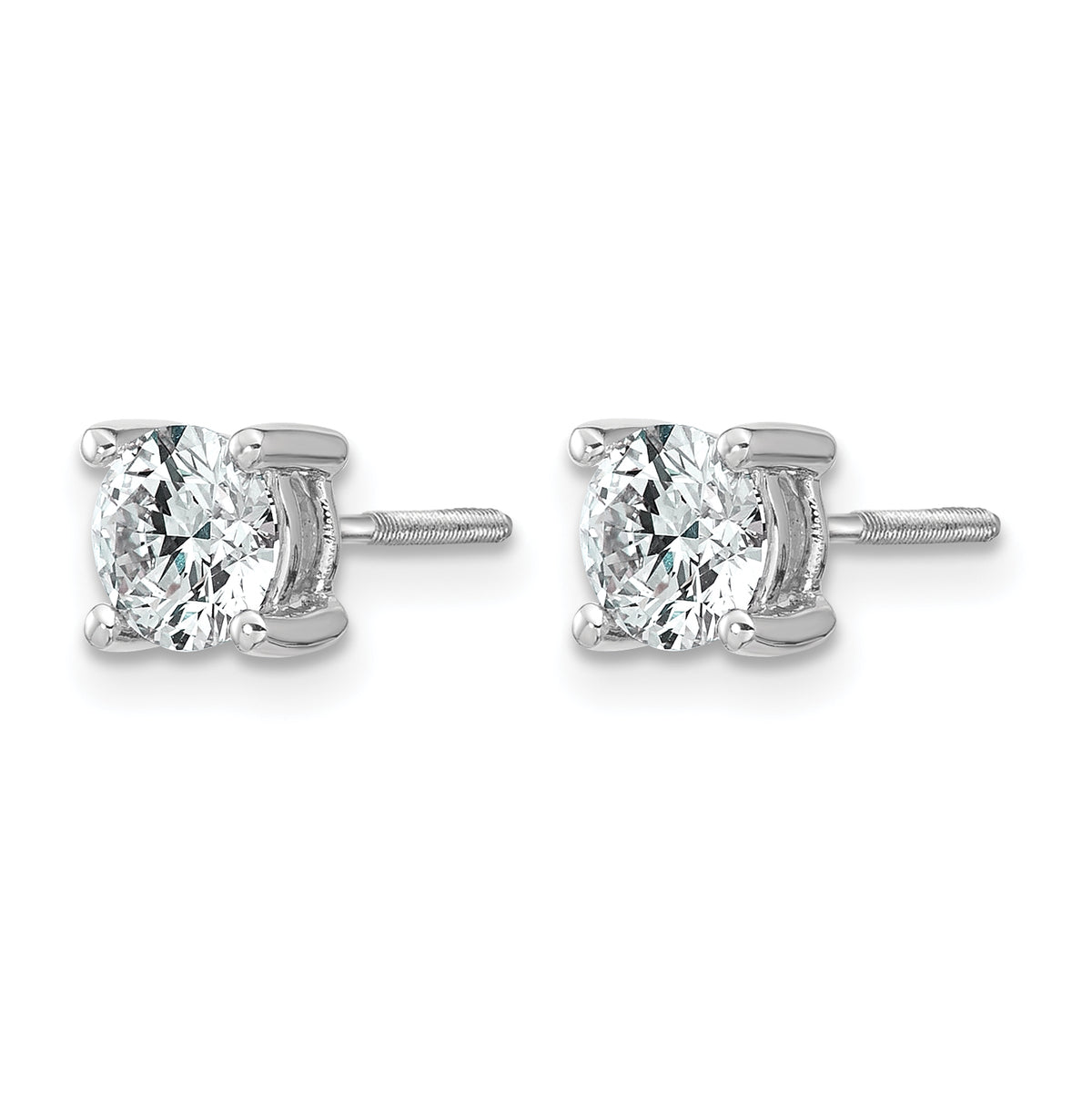 Round Lab Grown Diamond 4-Prong Studs with Screw Backs - 14k White Gold / 1 ctw. / VS/SI+ G+ Certified