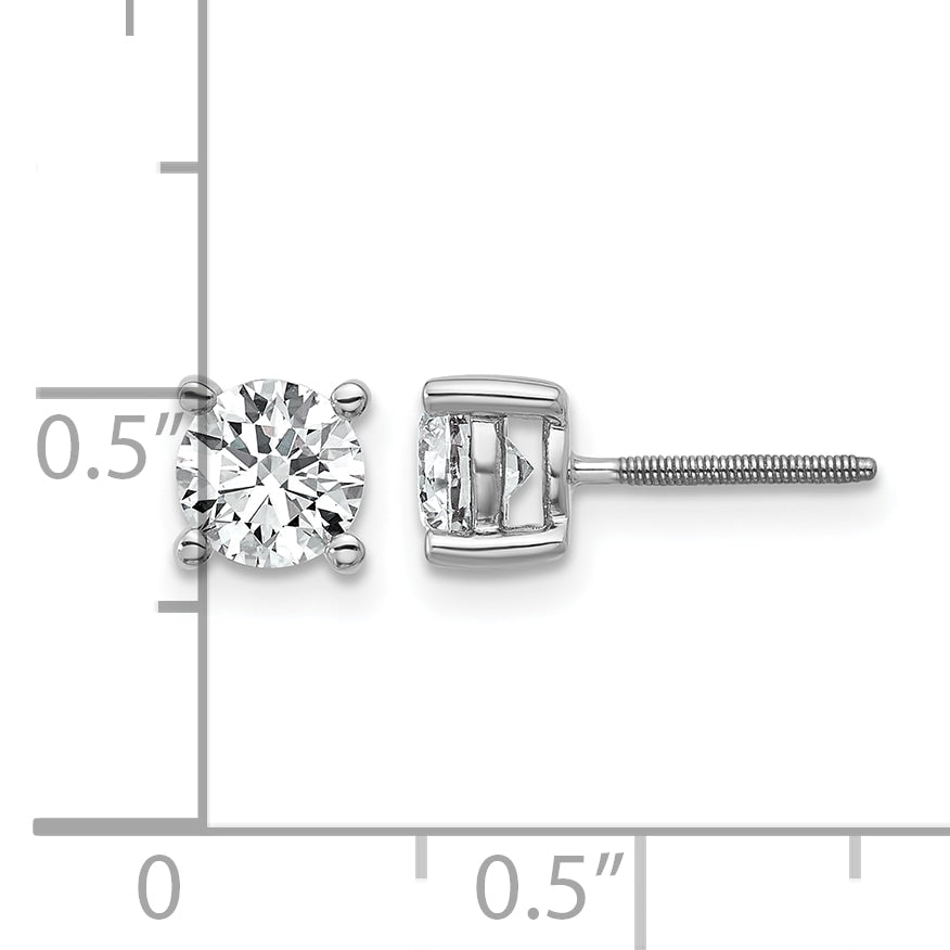 Round Lab Grown Diamond 4-Prong Studs with Screw Backs - 14k White Gold / 1 ctw. / VS/SI+ G+ Certified