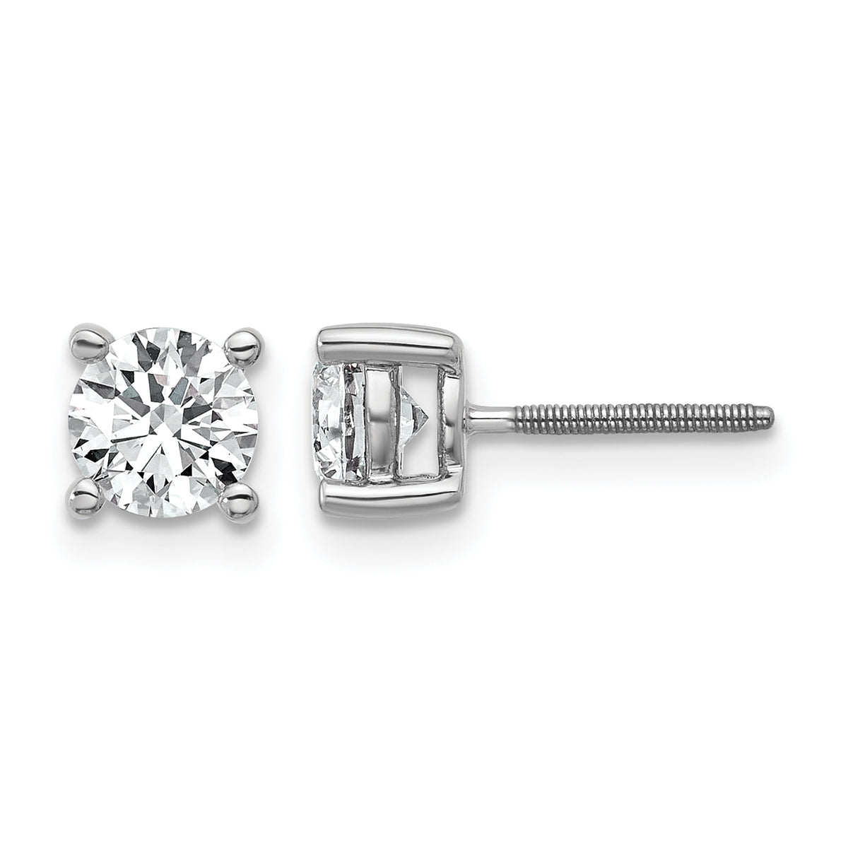 Round Lab Grown Diamond 4-Prong Studs with Screw Backs - 14k White Gold / 1 ctw. / VS/SI+ G+ Certified