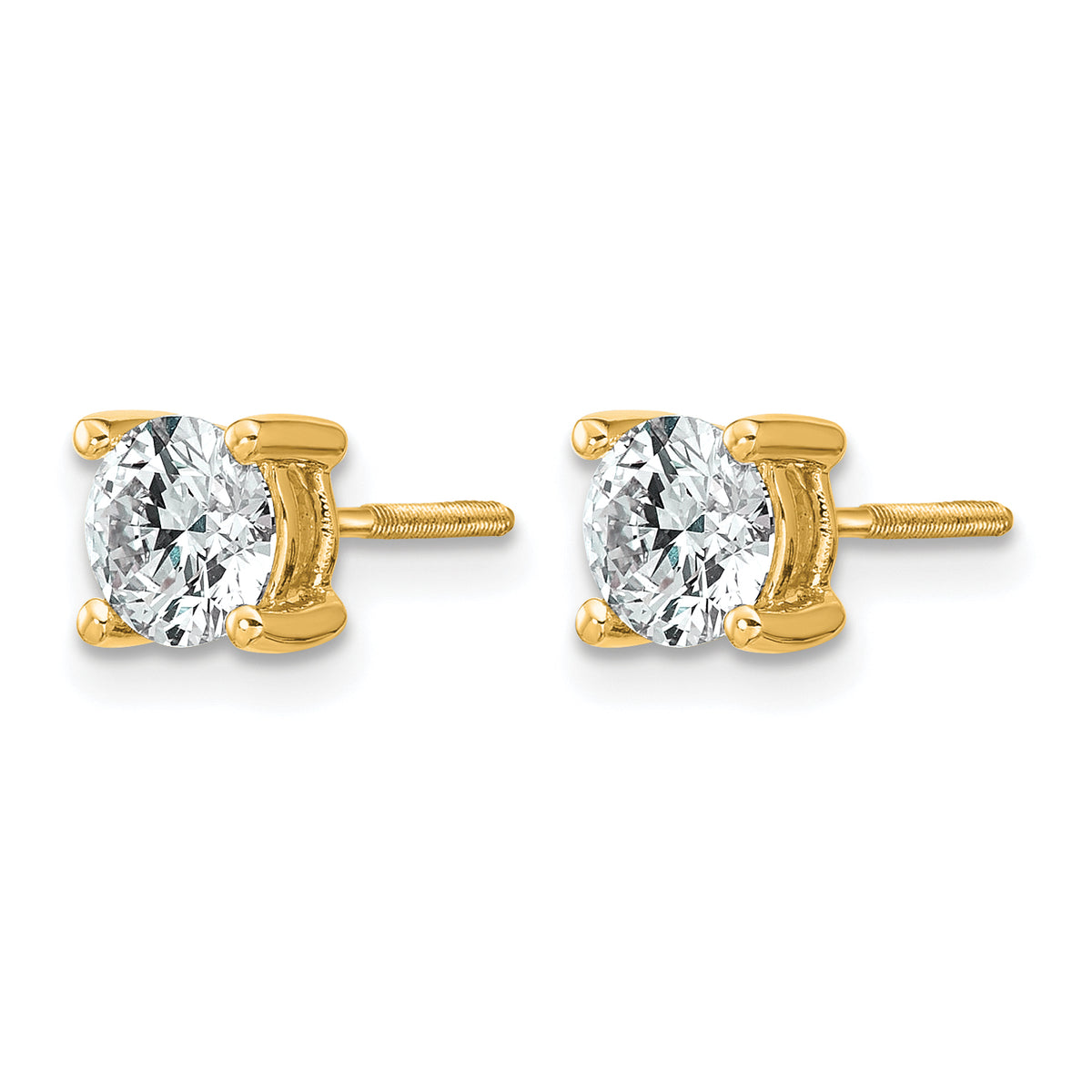 Round Lab Grown Diamond 4-Prong Studs with Screw Backs - 14k Yellow Gold / 1 ctw. / VS/SI+ G+ Certified