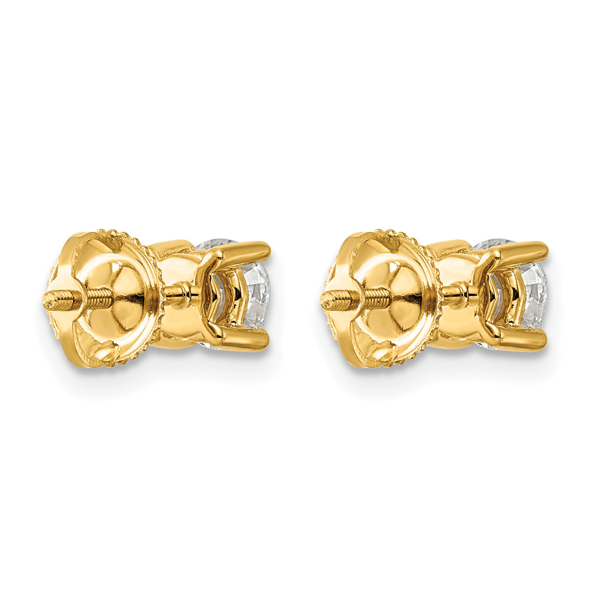 Round Lab Grown Diamond 4-Prong Studs with Screw Backs - 14k Yellow Gold / 1 ctw. / VS/SI+ G+ Certified