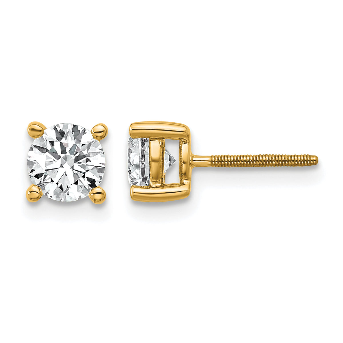 Round Lab Grown Diamond 4-Prong Studs with Screw Backs - 14k Yellow Gold / 1 ctw. / VS/SI+ G+ Certified