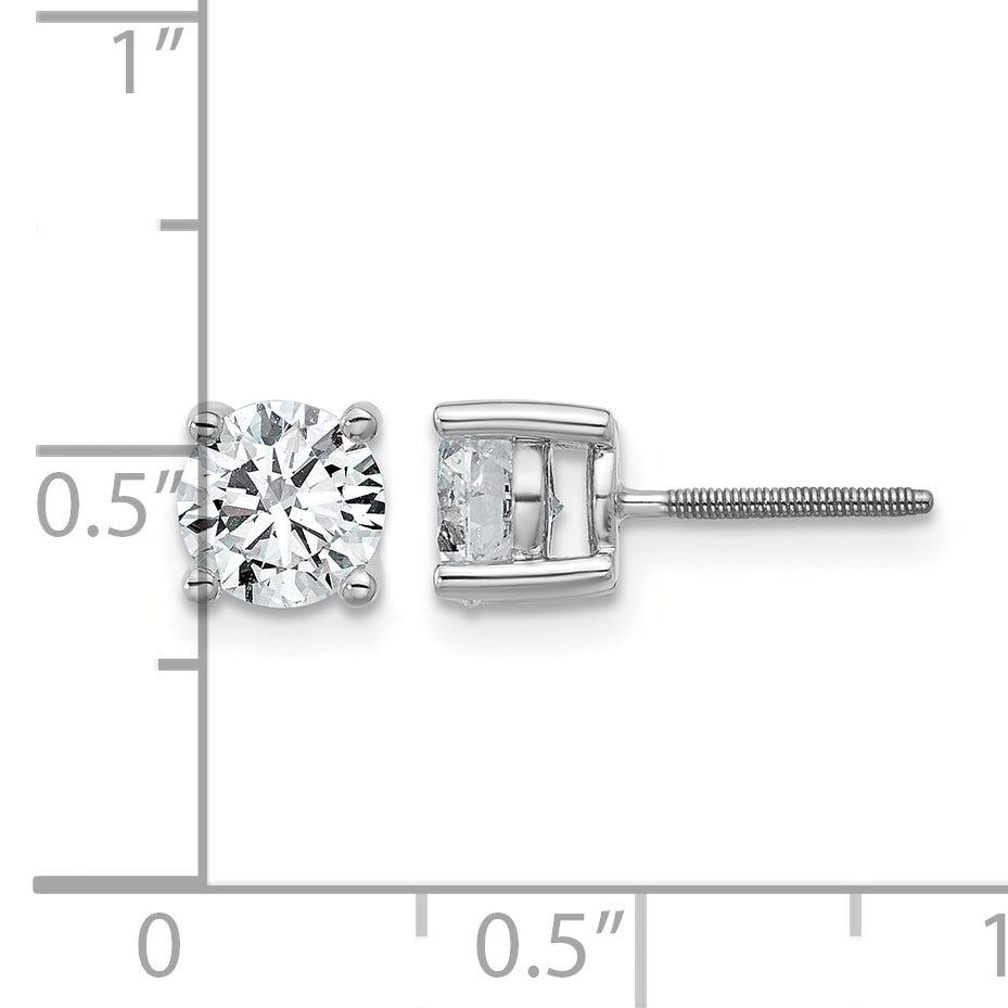 Round Lab Grown Diamond 4-Prong Studs with Screw Backs - 14k White Gold / 1-1/2 ctw. / VS/SI+ G+ Certified