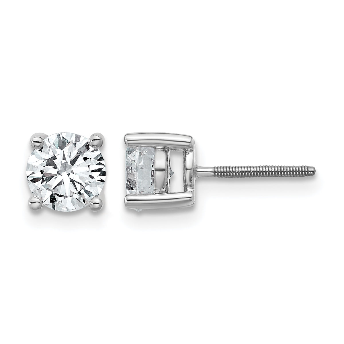 Round Lab Grown Diamond 4-Prong Studs with Screw Backs - 14k White Gold / 1 ctw. / VS+ F+