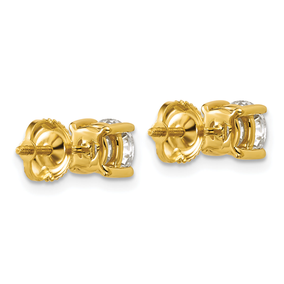 Round Lab Grown Diamond 4-Prong Studs with Screw Backs - 14k Yellow Gold / 1 ctw. / VS+ F+