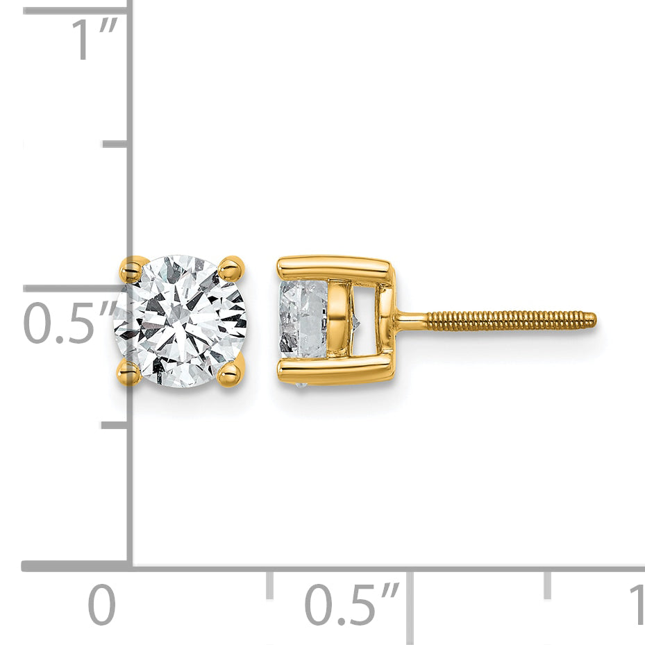 Round Lab Grown Diamond 4-Prong Studs with Screw Backs - 14k Yellow Gold / 1 ctw. / VS+ F+