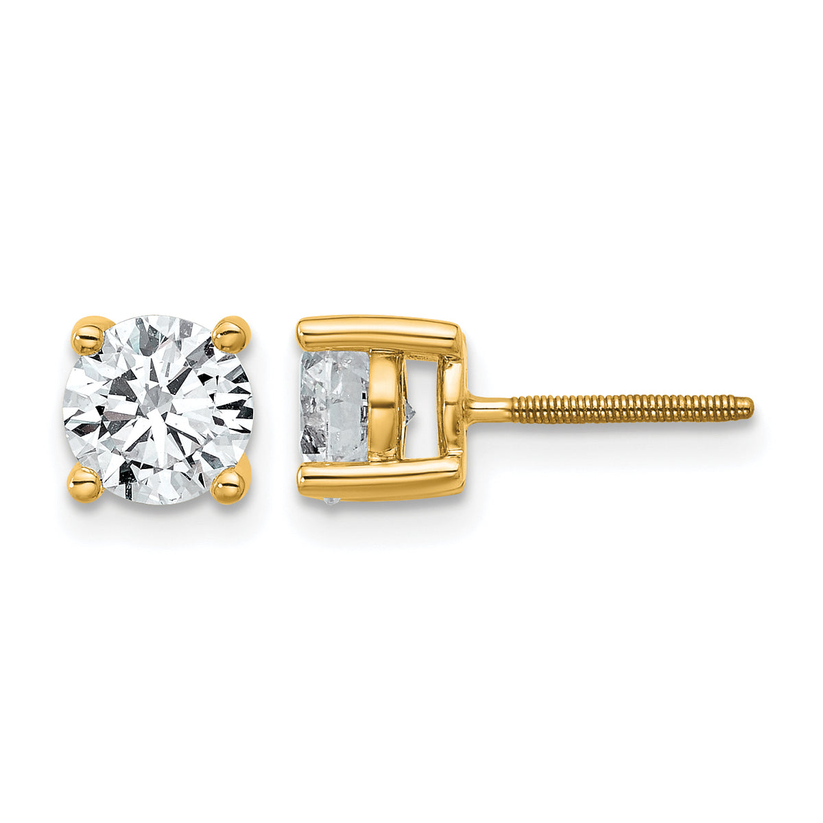 Round Lab Grown Diamond 4-Prong Studs with Screw Backs - 14k Yellow Gold / 1-1/2 ctw. / VS/SI+ G+ Certified
