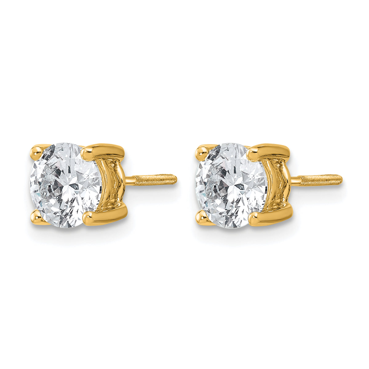Round Lab Grown Diamond 4-Prong Studs with Screw Backs - 14k Yellow Gold / 2 ctw. / VS+ F+