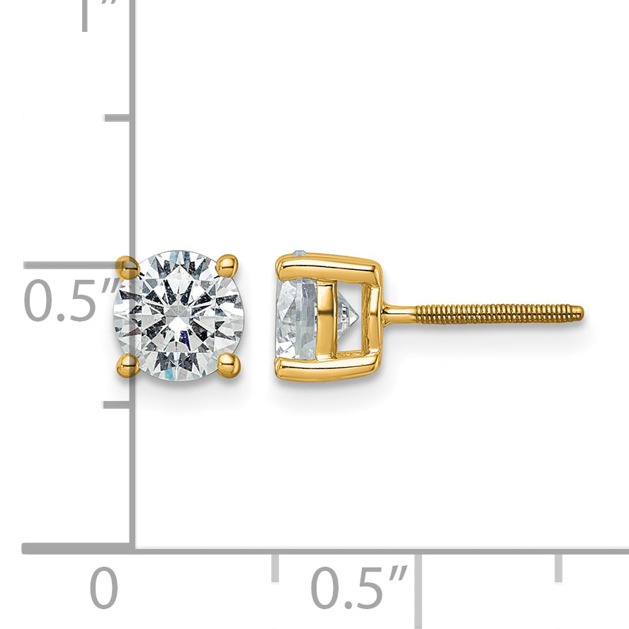 Round Lab Grown Diamond 4-Prong Studs with Screw Backs - 14k Yellow Gold / 2 ctw. / VS+ F+