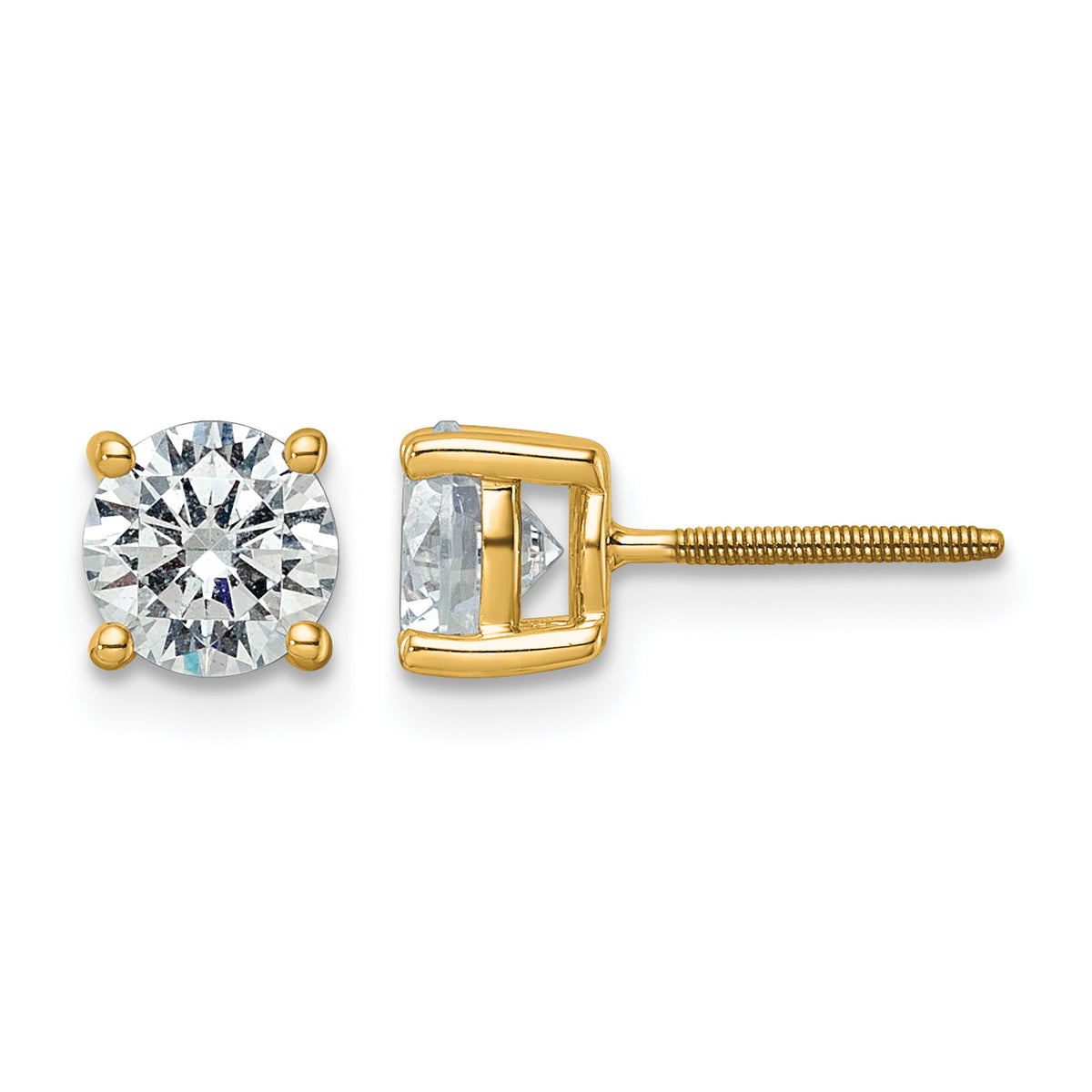 Round Lab Grown Diamond 4-Prong Studs with Screw Backs - 14k Yellow Gold / 2 ctw. / VS+ F+
