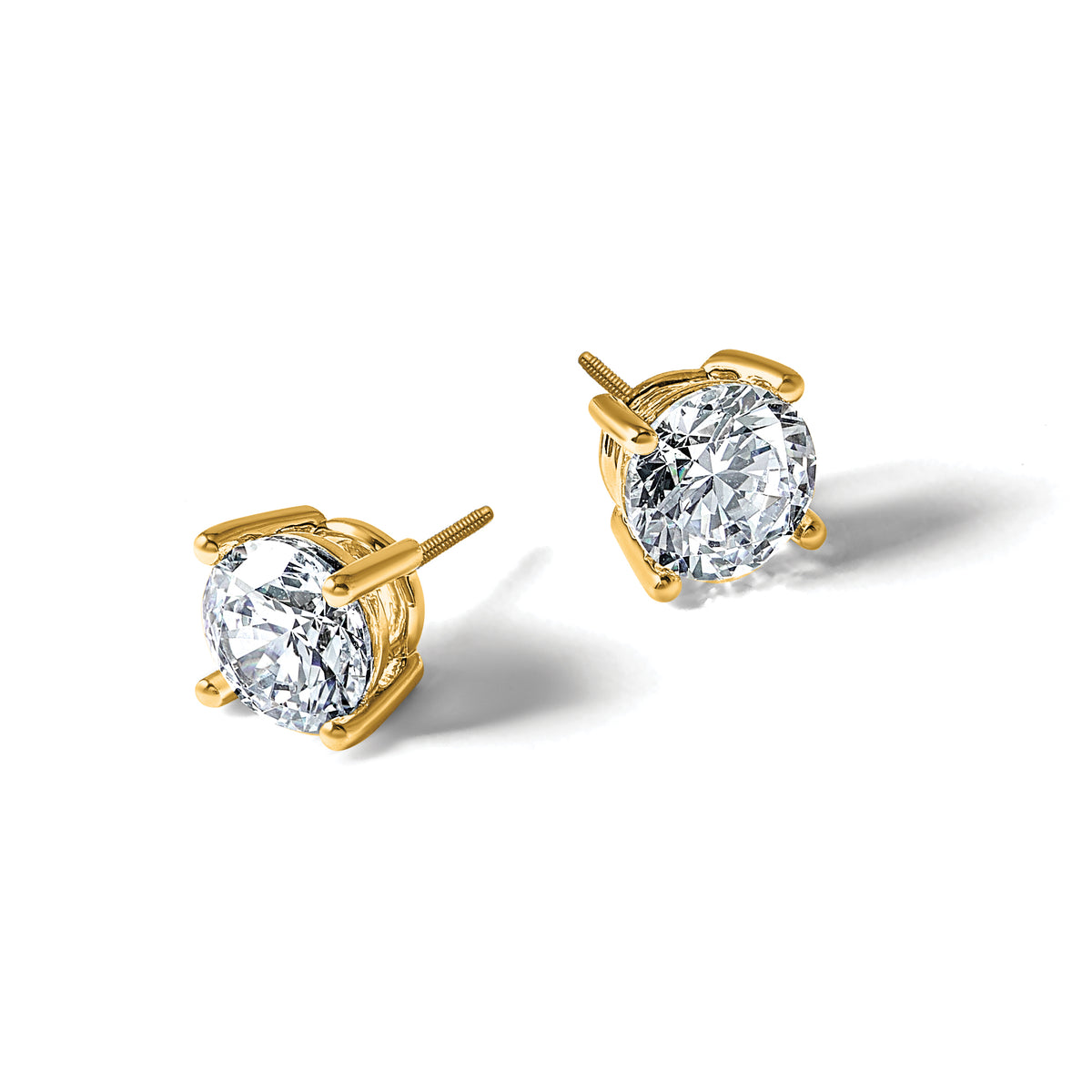 Round Lab Grown Diamond 4-Prong Studs with Screw Backs - 14k Yellow Gold / 1 ctw. / VS+ F+
