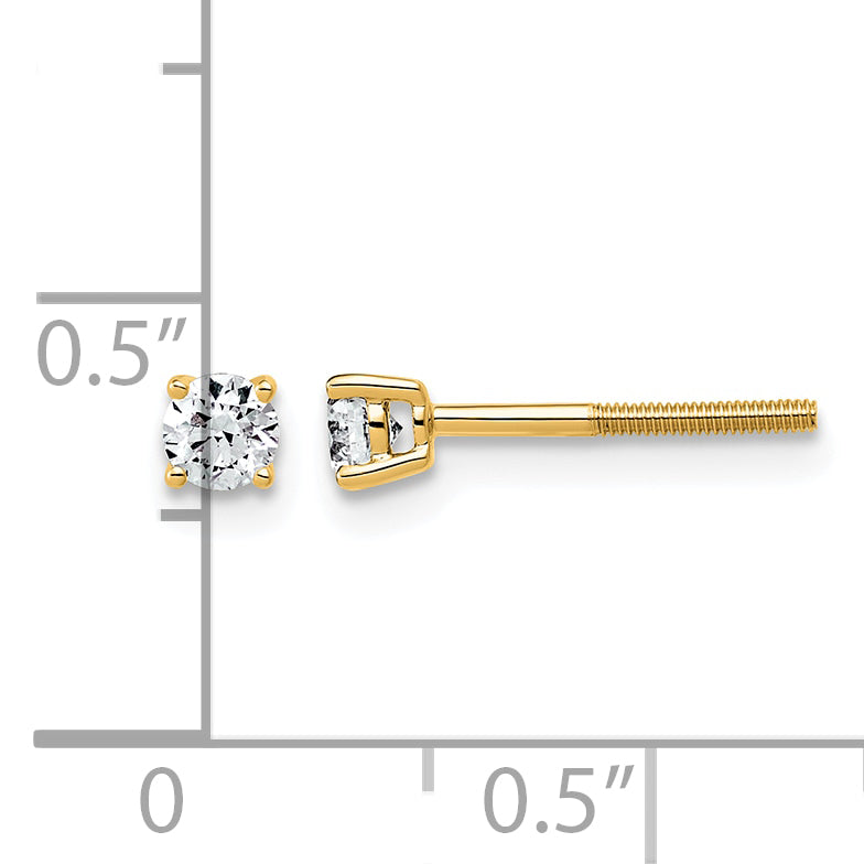 Lab Grown Diamond Gold 4-Prong Lightweight Solitaire Earrings with Screw Backs - 14k Yellow Gold / 1/4 ctw. / VS+ F+