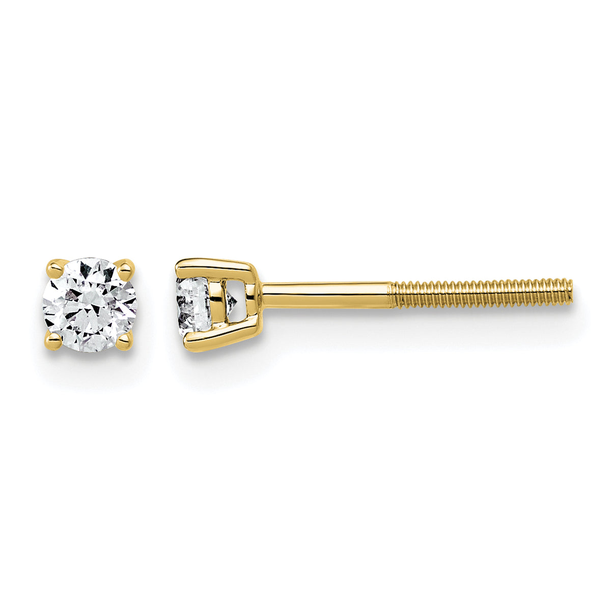 Lab Grown Diamond Gold 4-Prong Lightweight Solitaire Earrings with Screw Backs - 14k Yellow Gold / 1/4 ctw. / VS+ F+