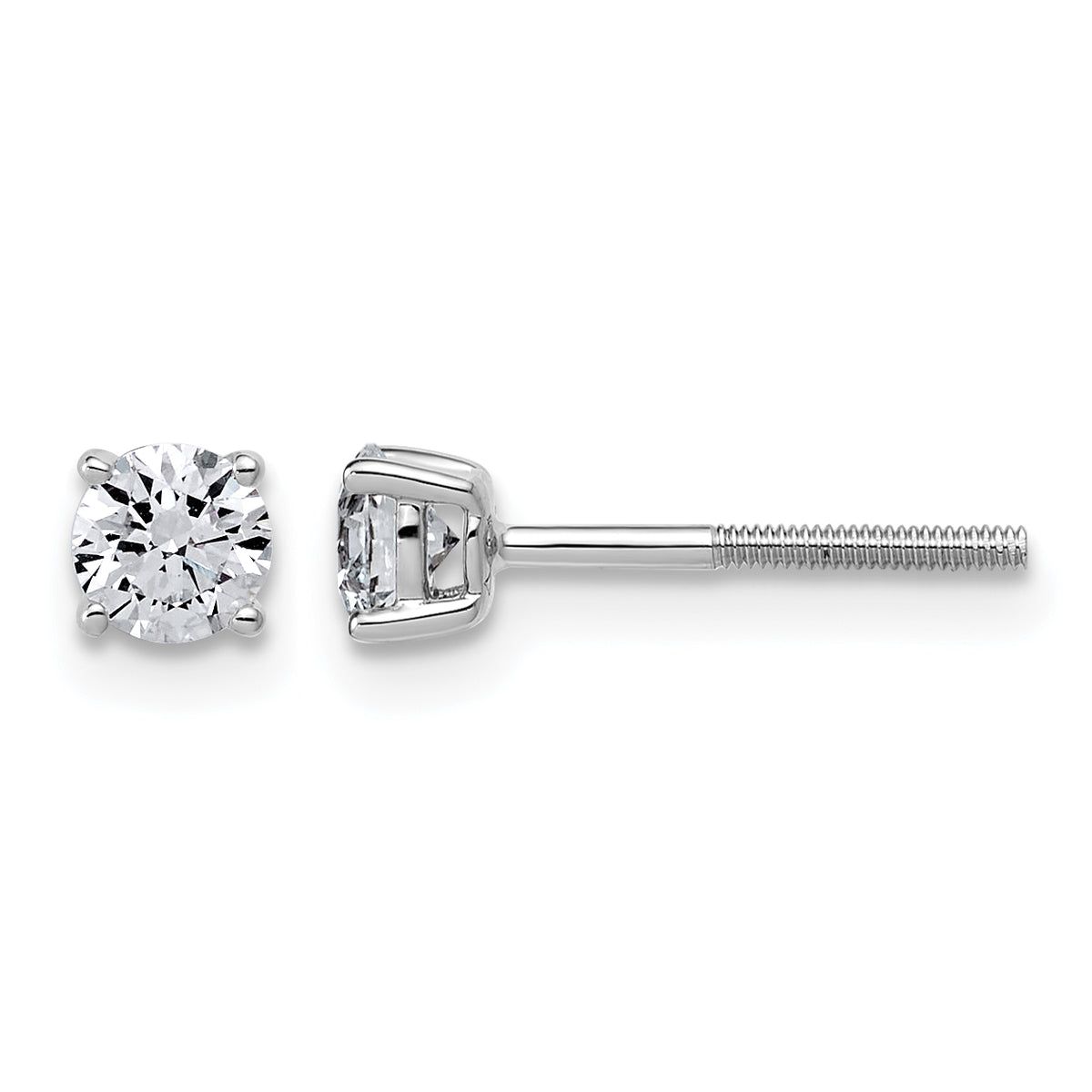 Lab Grown Diamond Gold 4-Prong Lightweight Solitaire Earrings with Screw Backs - 14k White Gold / 1/2 ctw. / VS+ F+
