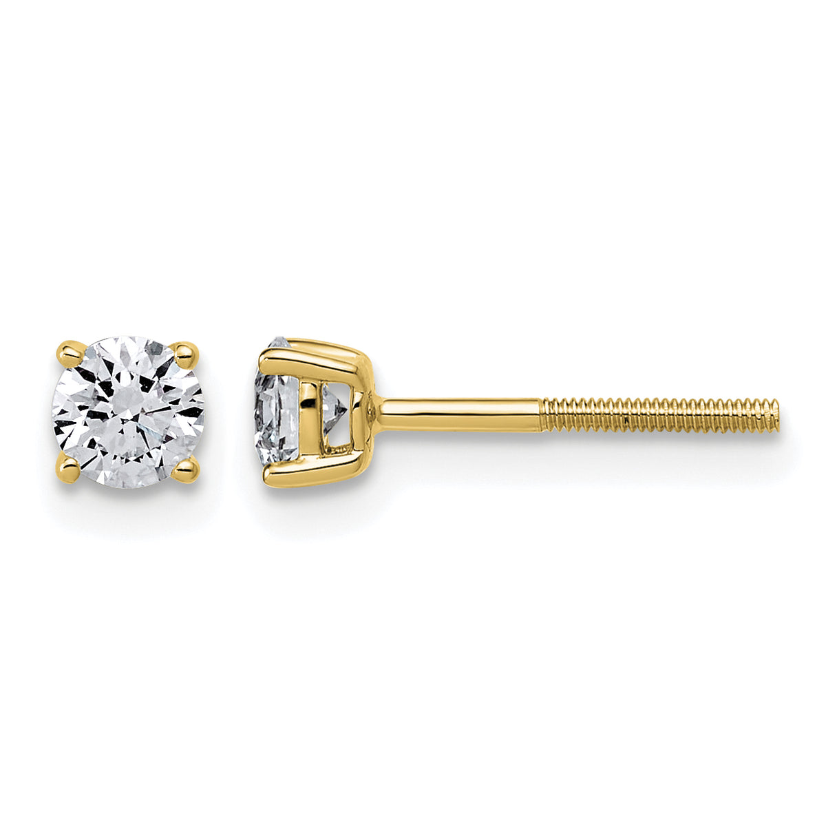 Lab Grown Diamond Gold 4-Prong Lightweight Solitaire Earrings with Screw Backs - 14k Yellow Gold / 1/2 ctw. / VS+ F+