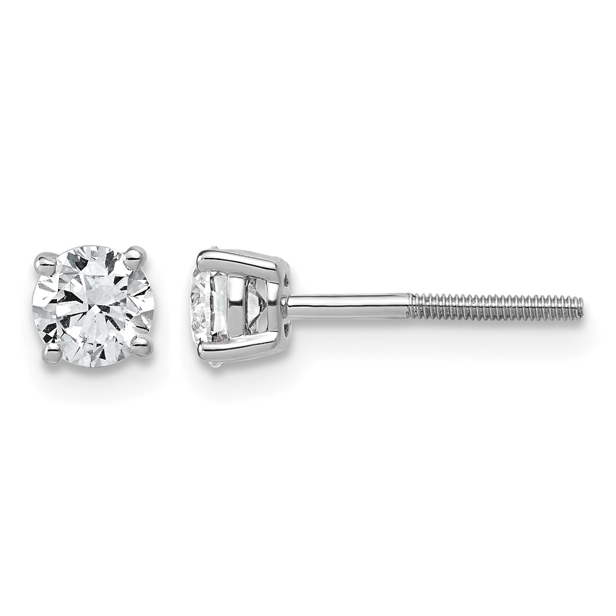 Lab Grown Diamond Gold 4-Prong Lightweight Solitaire Earrings with Screw Backs - 14k White Gold / 2/3 ctw. / VS+ F+