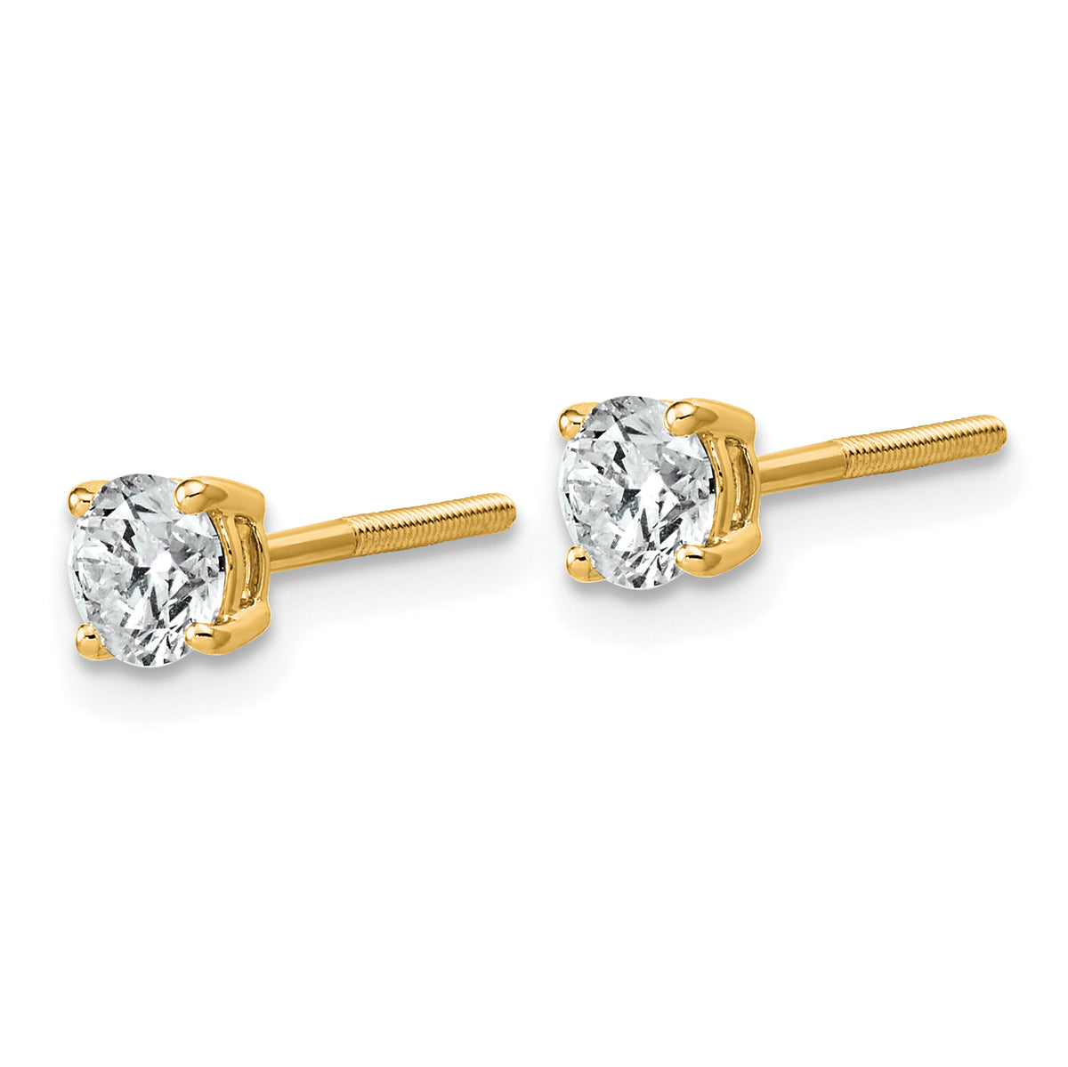 Lab Grown Diamond Gold 4-Prong Lightweight Solitaire Earrings with Screw Backs - 14k Yellow Gold / 2/3 ctw. / VS+ F+