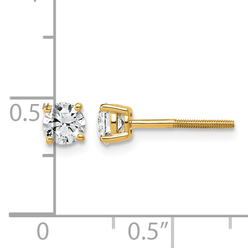 Lab Grown Diamond Gold 4-Prong Lightweight Solitaire Earrings with Screw Backs - 14k Yellow Gold / 2/3 ctw. / VS+ F+