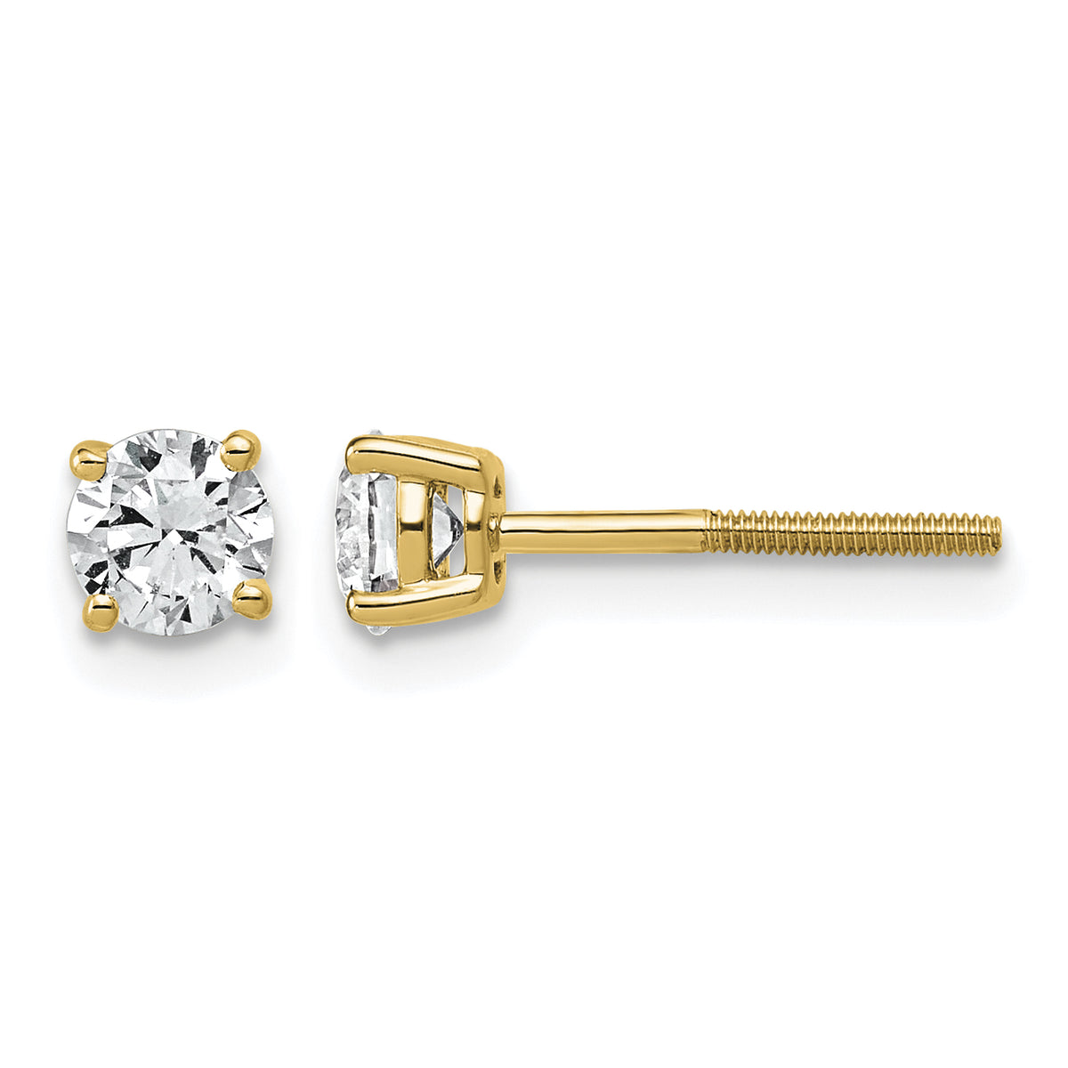 Lab Grown Diamond Gold 4-Prong Lightweight Solitaire Earrings with Screw Backs - 14k Yellow Gold / 2/3 ctw. / VS+ F+