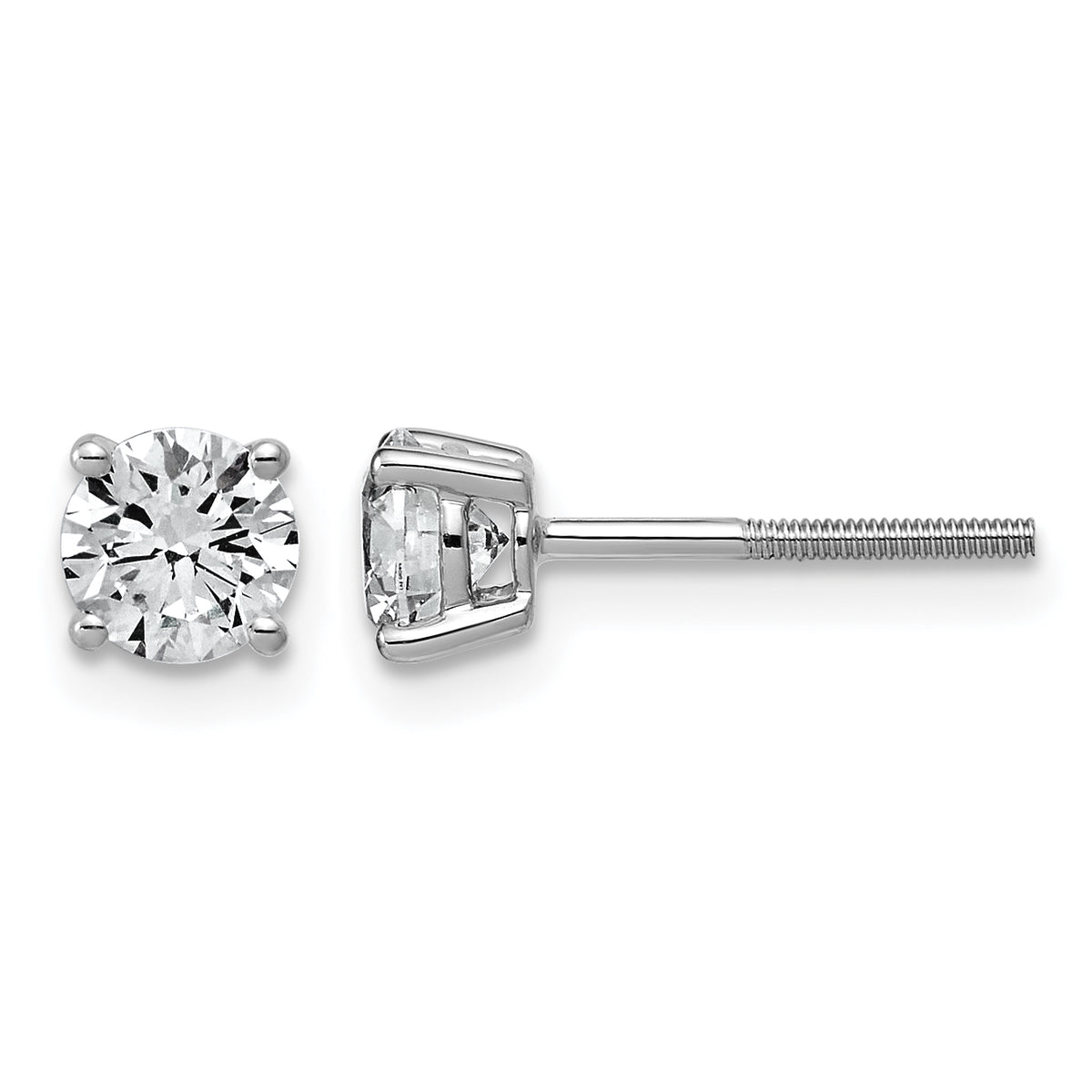 Lab Grown Diamond Gold 4-Prong Lightweight Solitaire Earrings with Screw Backs - 14k White Gold / 1 ctw. / VS+ F+