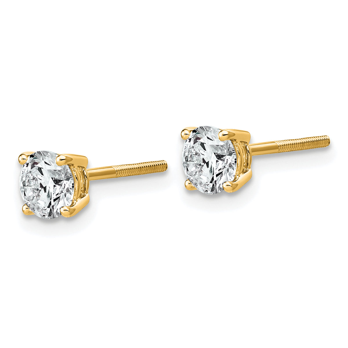 Lab Grown Diamond Gold 4-Prong Lightweight Solitaire Earrings with Screw Backs - 14k Yellow Gold / 1 ctw. / VS+ F+