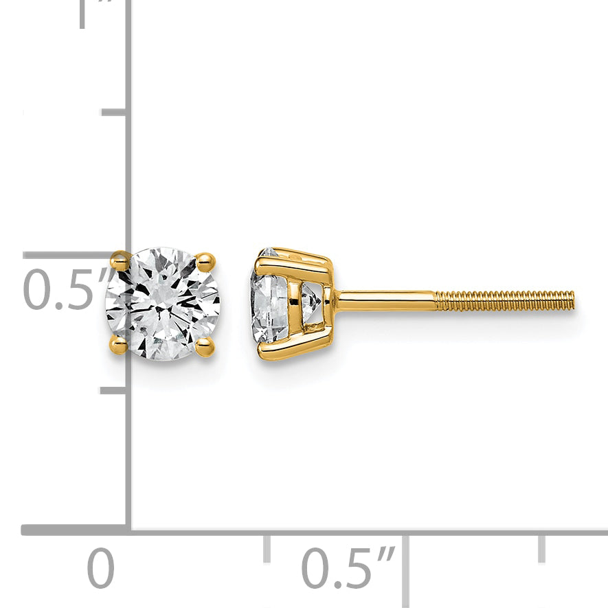 Lab Grown Diamond Gold 4-Prong Lightweight Solitaire Earrings with Screw Backs - 14k Yellow Gold / 1 ctw. / VS+ F+