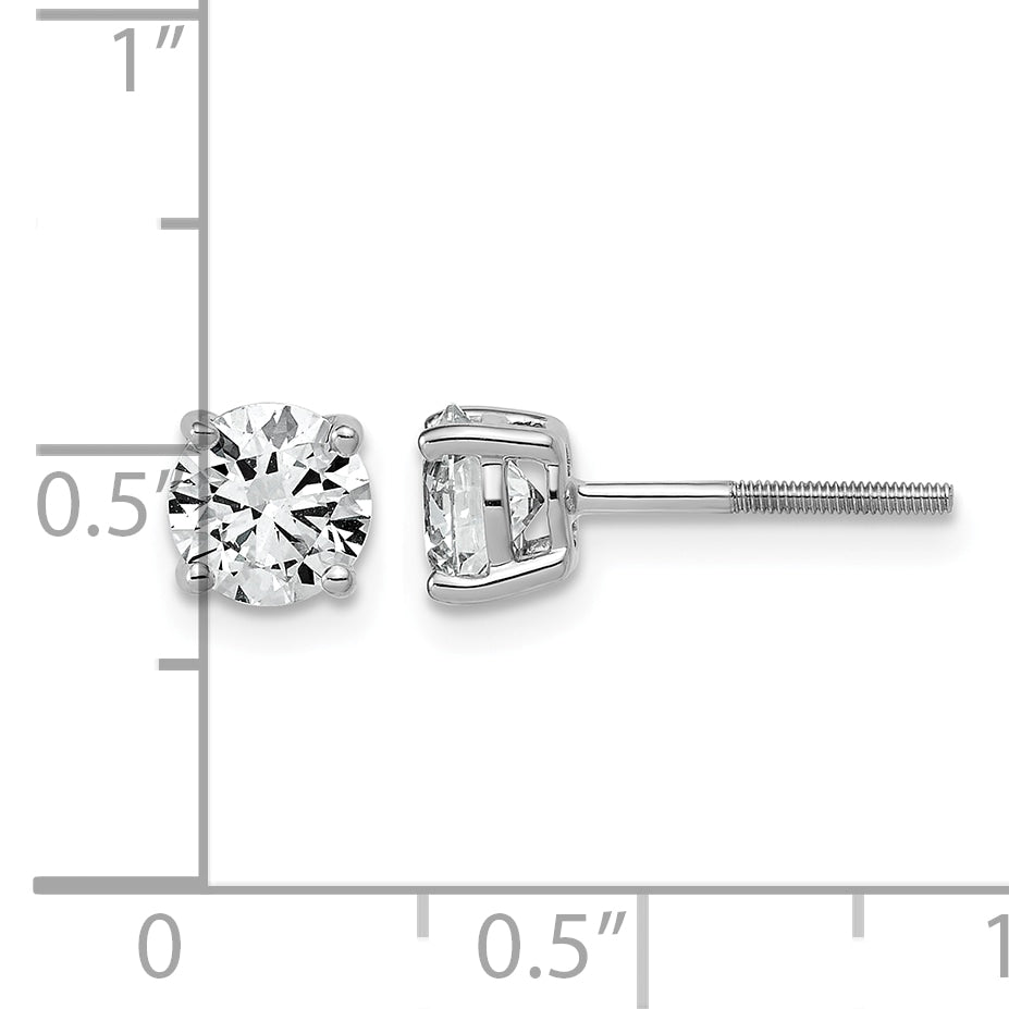 Lab Grown Diamond Gold 4-Prong Lightweight Solitaire Earrings with Screw Backs - 14k White Gold / 1-1/2 ctw. / VS+ F+