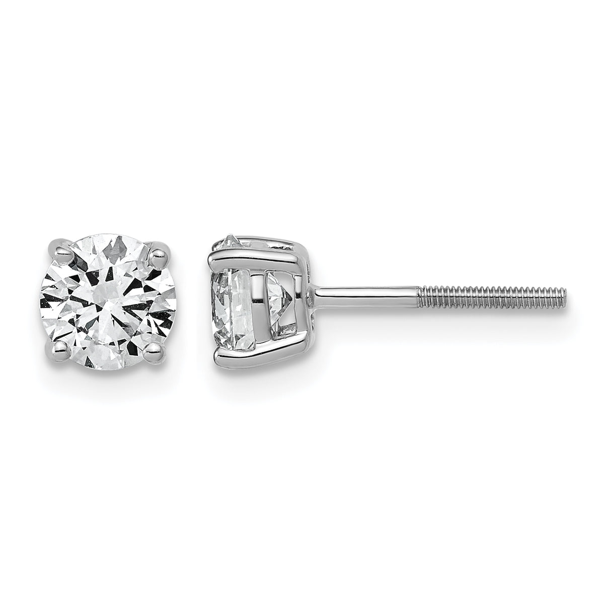 Lab Grown Diamond Gold 4-Prong Lightweight Solitaire Earrings with Screw Backs - 14k White Gold / 1-1/2 ctw. / VS+ F+