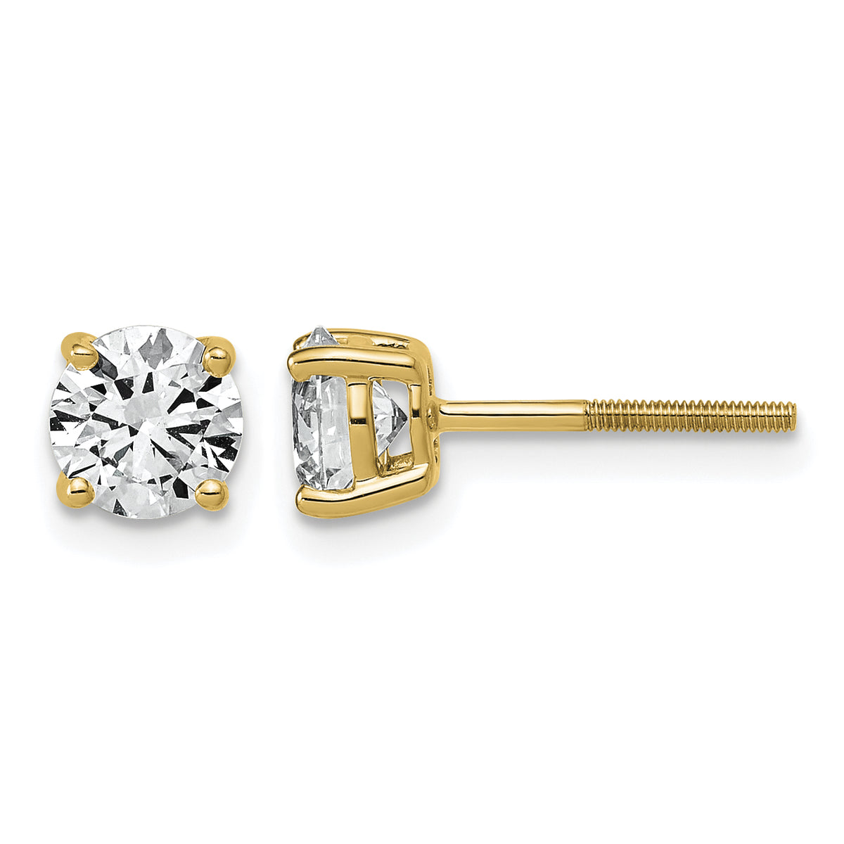 Lab Grown Diamond Gold 4-Prong Lightweight Solitaire Earrings with Screw Backs - 14k Yellow Gold / 1-1/2 ctw. / VS+ F+