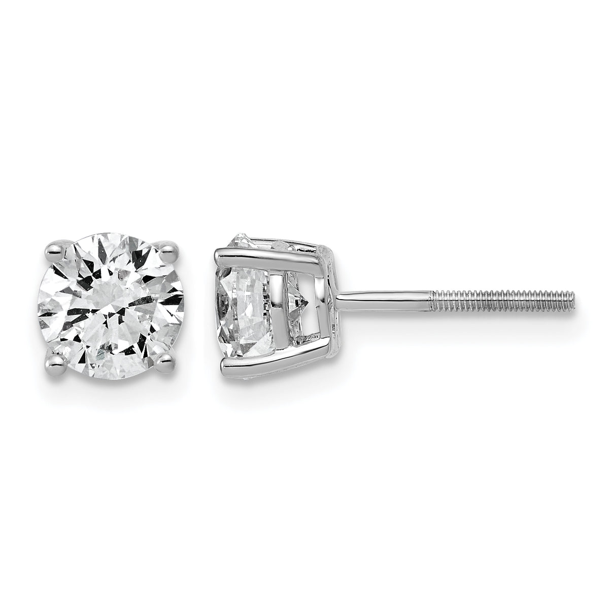 Lab Grown Diamond Gold 4-Prong Lightweight Solitaire Earrings with Screw Backs - 14k White Gold / 2 ctw. / VS+ F+