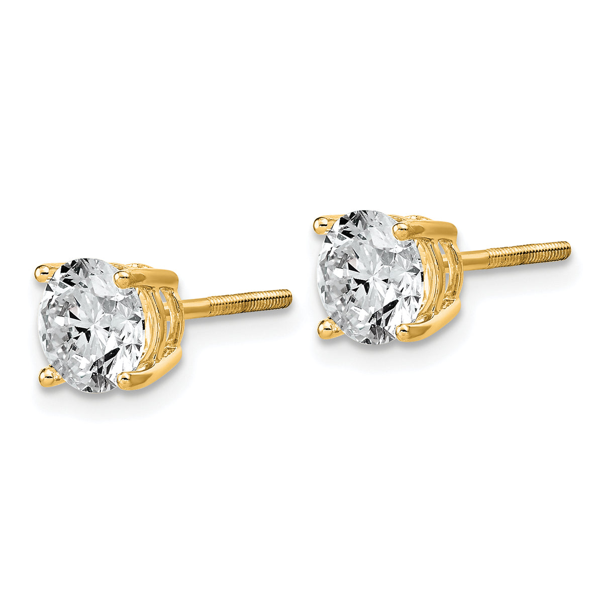 Lab Grown Diamond Gold 4-Prong Lightweight Solitaire Earrings with Screw Backs - 14k Yellow Gold / 2 ctw. / VS+ F+