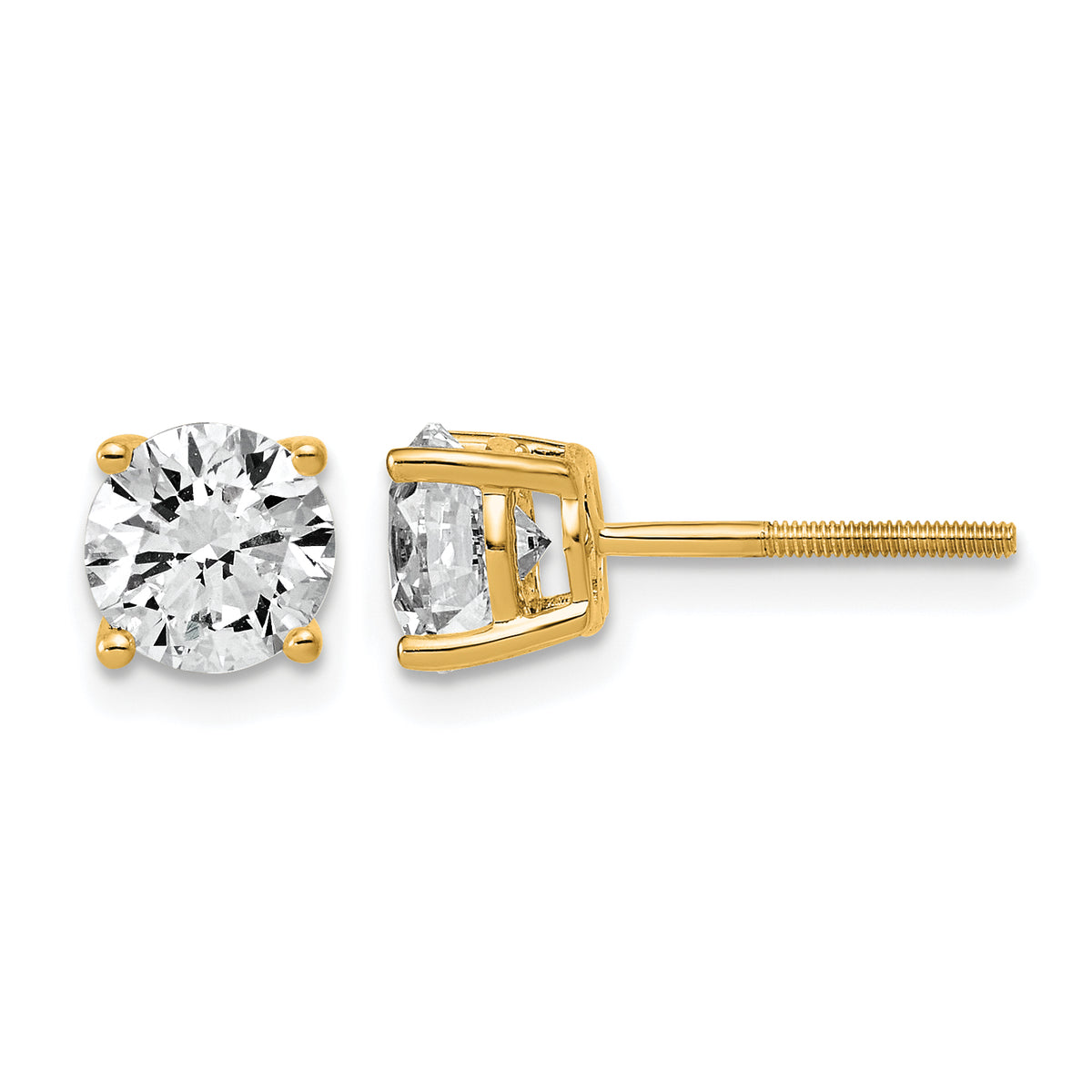 Lab Grown Diamond Gold 4-Prong Lightweight Solitaire Earrings with Screw Backs - 14k Yellow Gold / 2 ctw. / VS+ F+