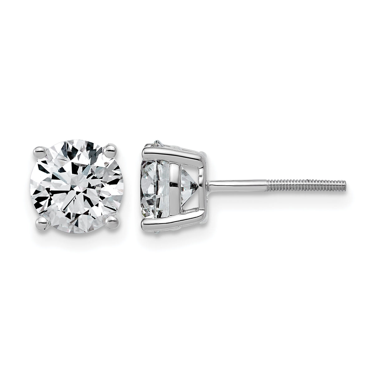 Lab Grown Diamond Gold 4-Prong Lightweight Solitaire Earrings with Screw Backs - 14k White Gold / 4 ctw. / VS+ F+