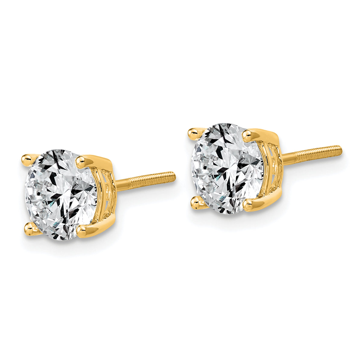 Lab Grown Diamond Gold 4-Prong Lightweight Solitaire Earrings with Screw Backs - 14k Yellow Gold / 3 ctw. / VS+ F+