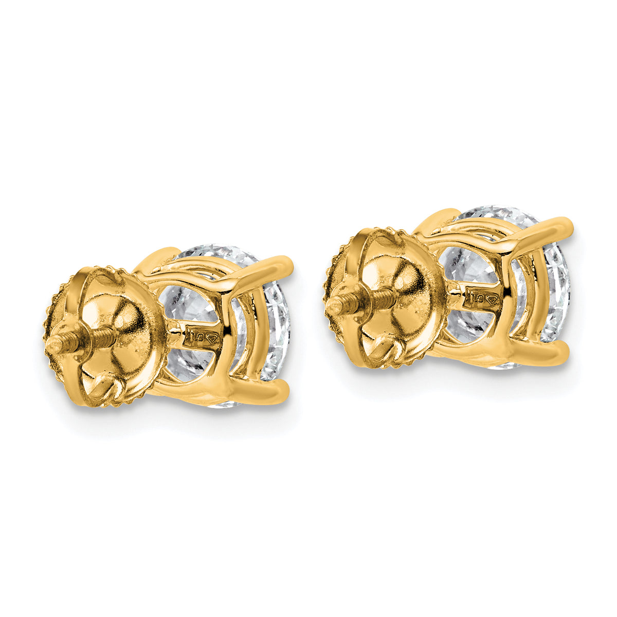 Lab Grown Diamond Gold 4-Prong Lightweight Solitaire Earrings with Screw Backs - 14k Yellow Gold / 4 ctw. / VS+ F+