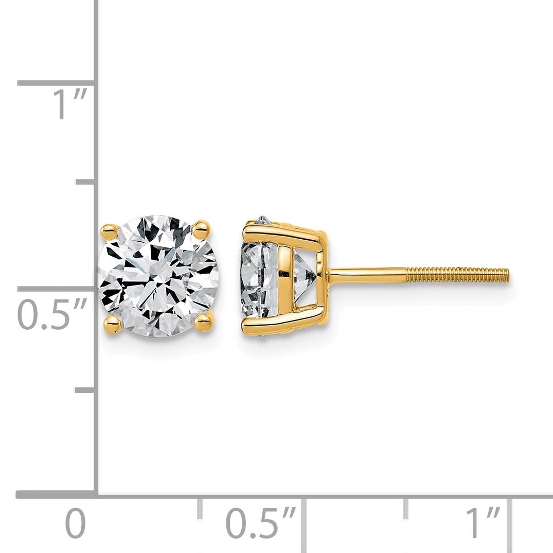 Lab Grown Diamond Gold 4-Prong Lightweight Solitaire Earrings with Screw Backs - 14k Yellow Gold / 4 ctw. / VS+ F+