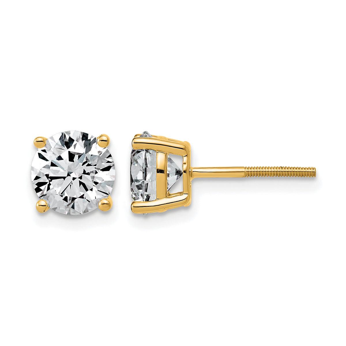 Lab Grown Diamond Gold 4-Prong Lightweight Solitaire Earrings with Screw Backs - 14k Yellow Gold / 4 ctw. / VS+ F+