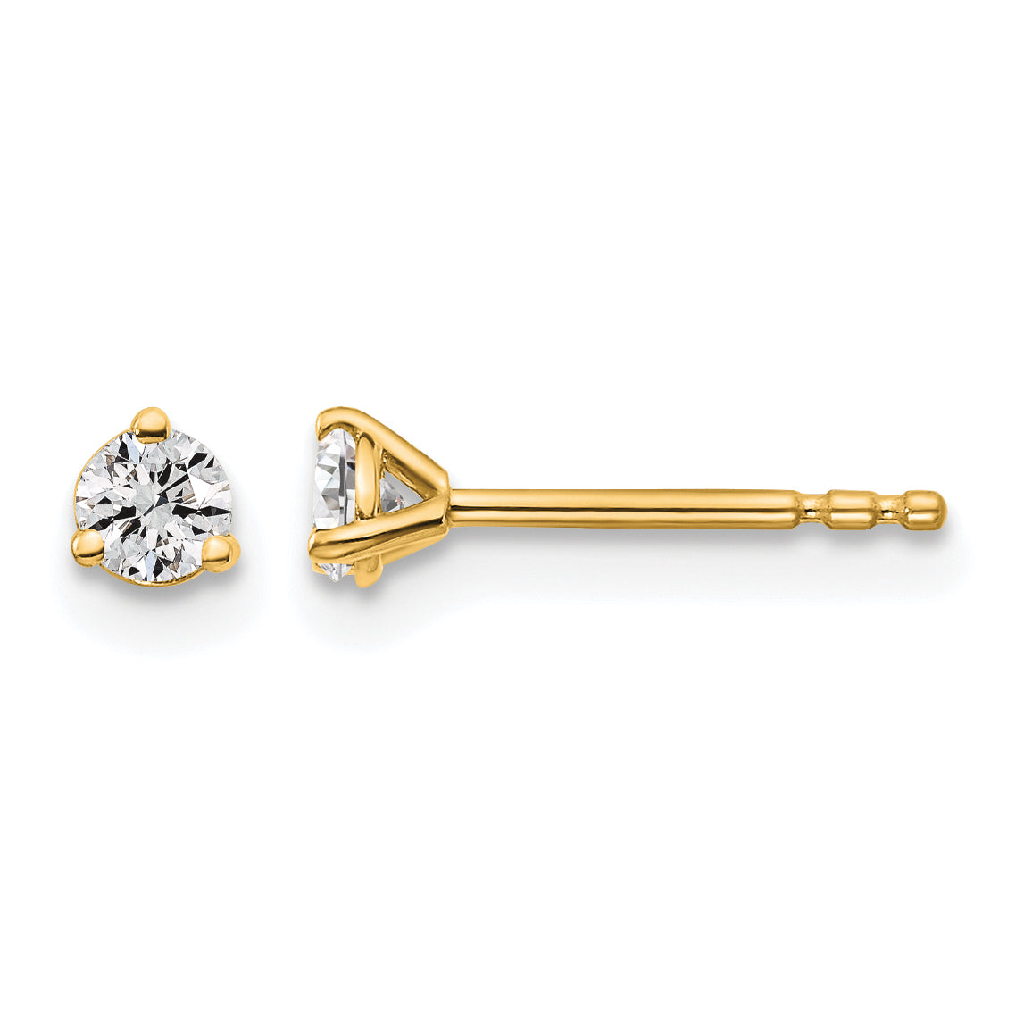 Lab Grown Diamond Gold 3-Prong Solitaire Earrings - 14k Yellow Gold / 1/5 ctw. / VS+ F+