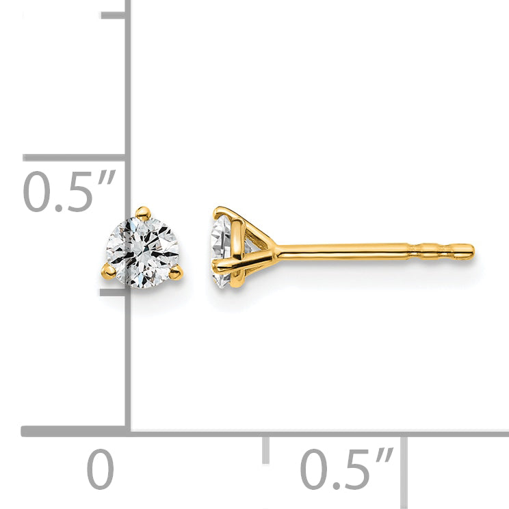 Lab Grown Diamond Gold 3-Prong Solitaire Earrings - 14k Yellow Gold / 1/3 ctw. / VS+ F+ Certified
