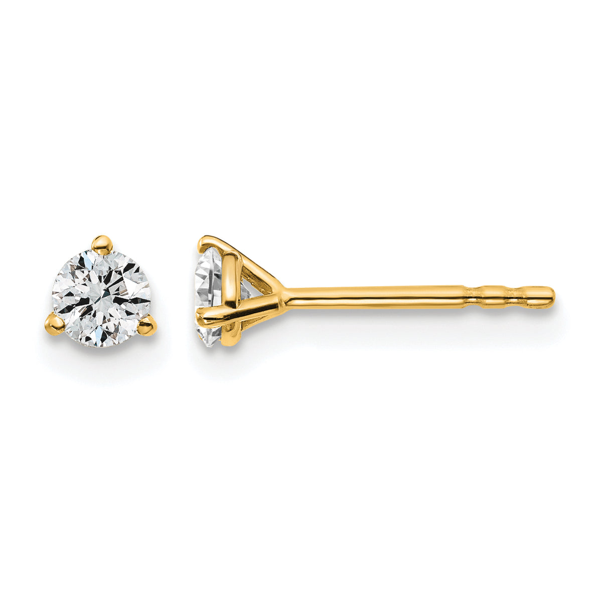 Lab Grown Diamond Gold 3-Prong Solitaire Earrings - 14k Yellow Gold / 1/3 ctw. / VS/SI+ G+ Certified