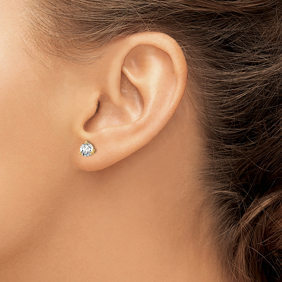 Lab Grown Diamond Gold 3-Prong Solitaire Earrings - 14k Yellow Gold / 2/3 ctw. / VS+ F+