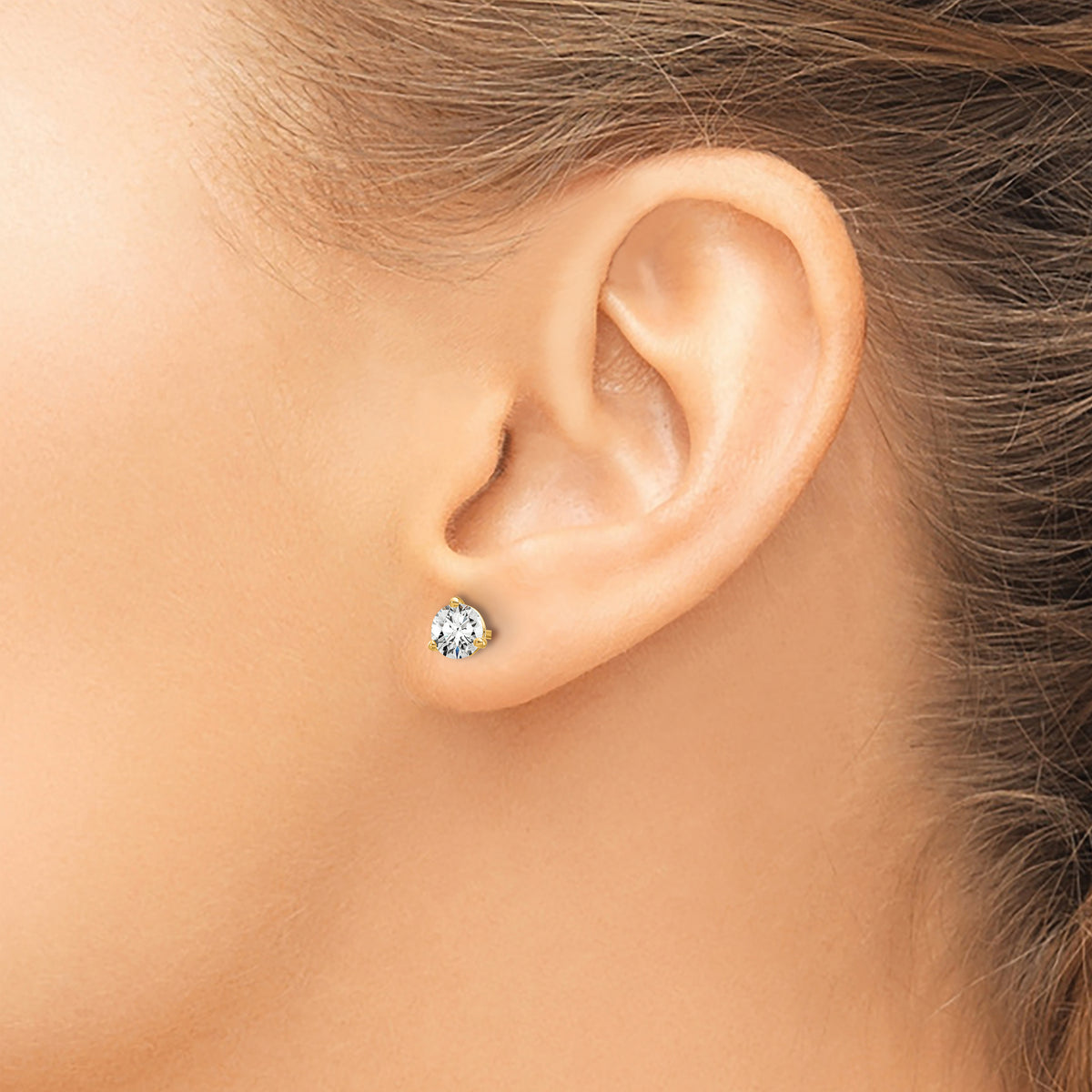 Lab Grown Diamond Gold 3-Prong Solitaire Earrings - 14k Yellow Gold / 2/3 ctw. / VS/SI+ G+ Certified