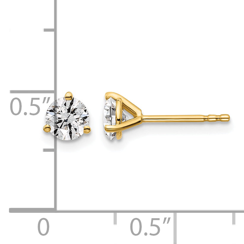 Round Lab Grown Diamond 3-Prong Studs - 14k Yellow Gold / 4/5 ctw. / VS/SI+ G+