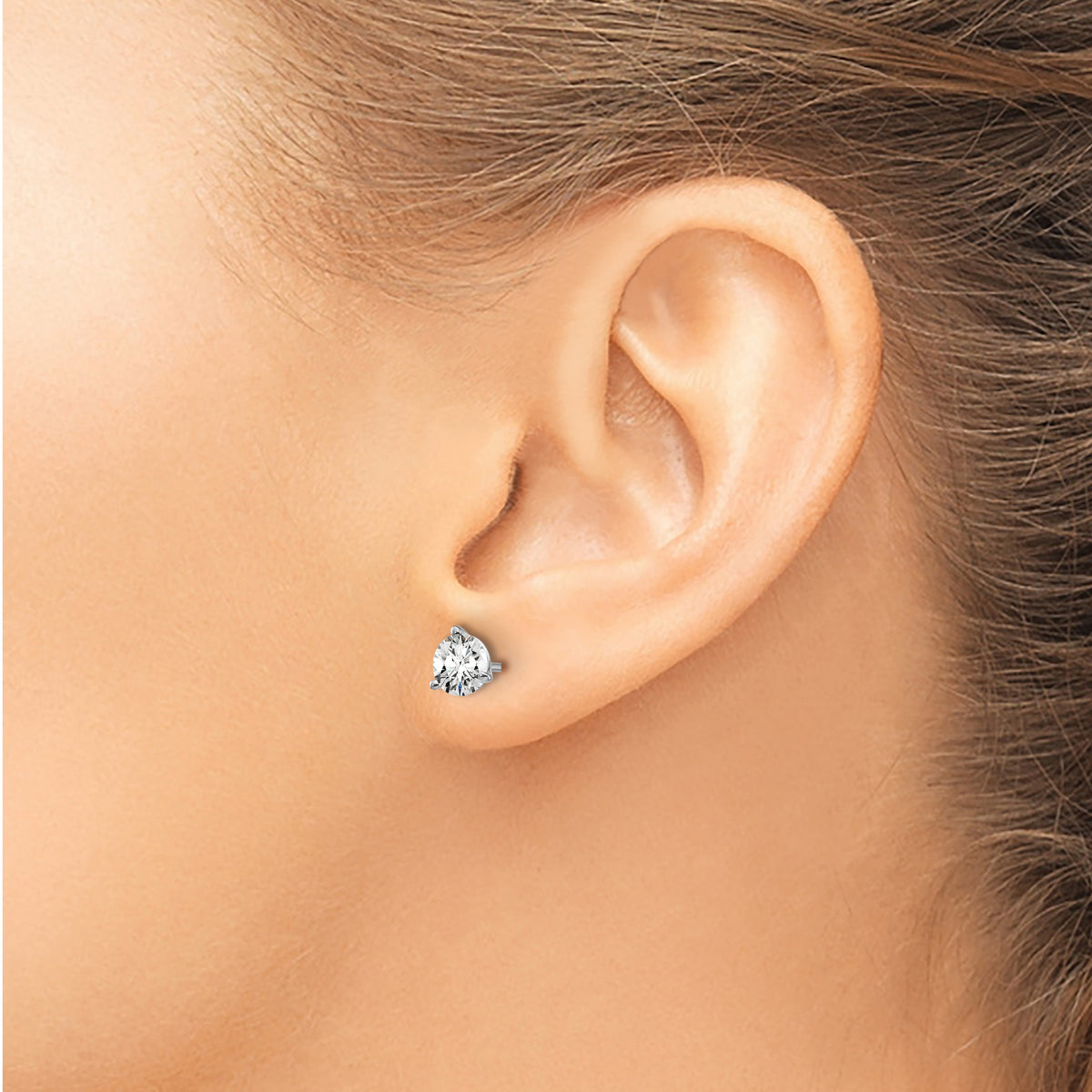 Lab Grown Diamond Gold 3-Prong Solitaire Earrings - 14k White Gold / 1 ctw. / VS+ F+