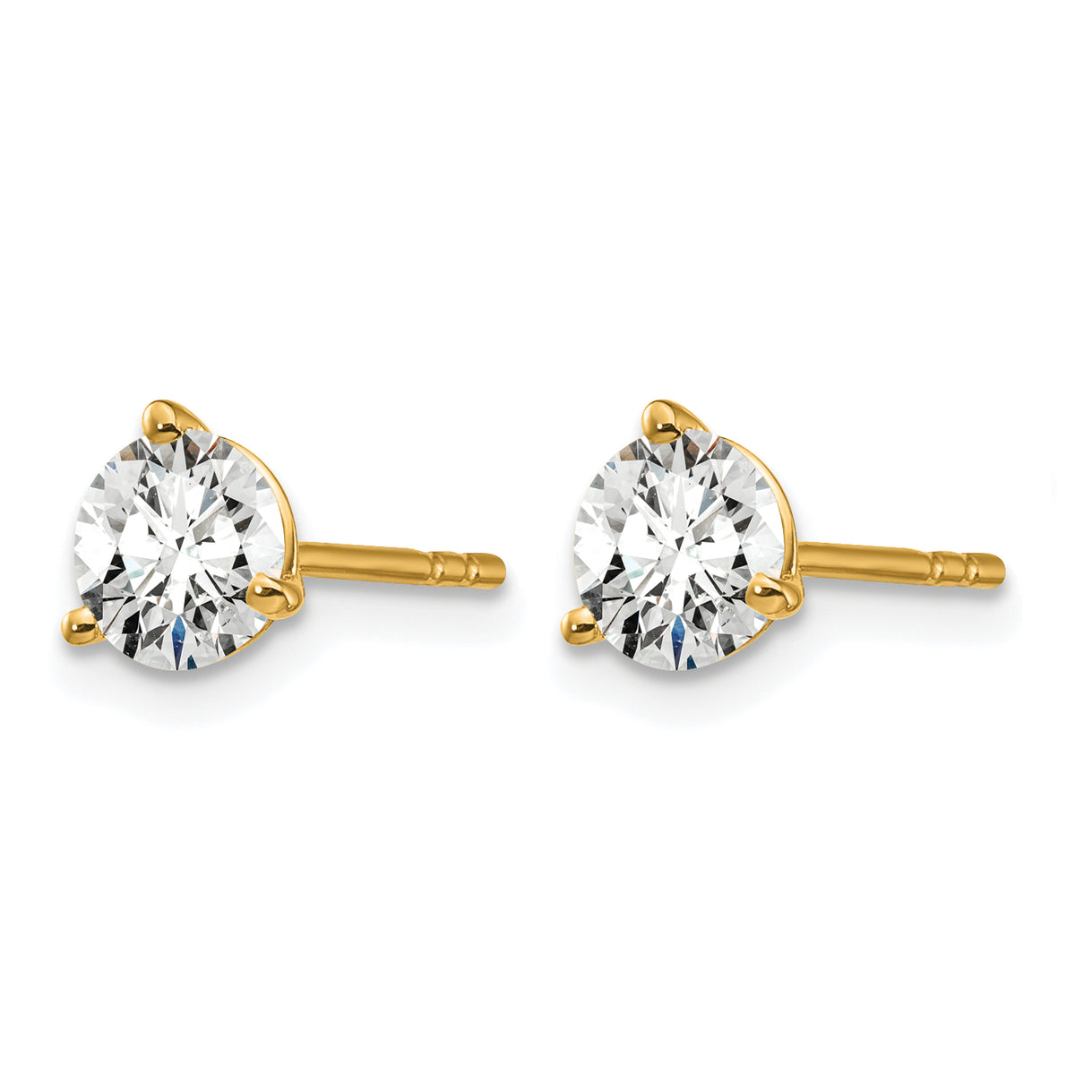 Lab Grown Diamond Gold 3-Prong Solitaire Earrings - 14k Yellow Gold / 1 ctw. / VS+ F+