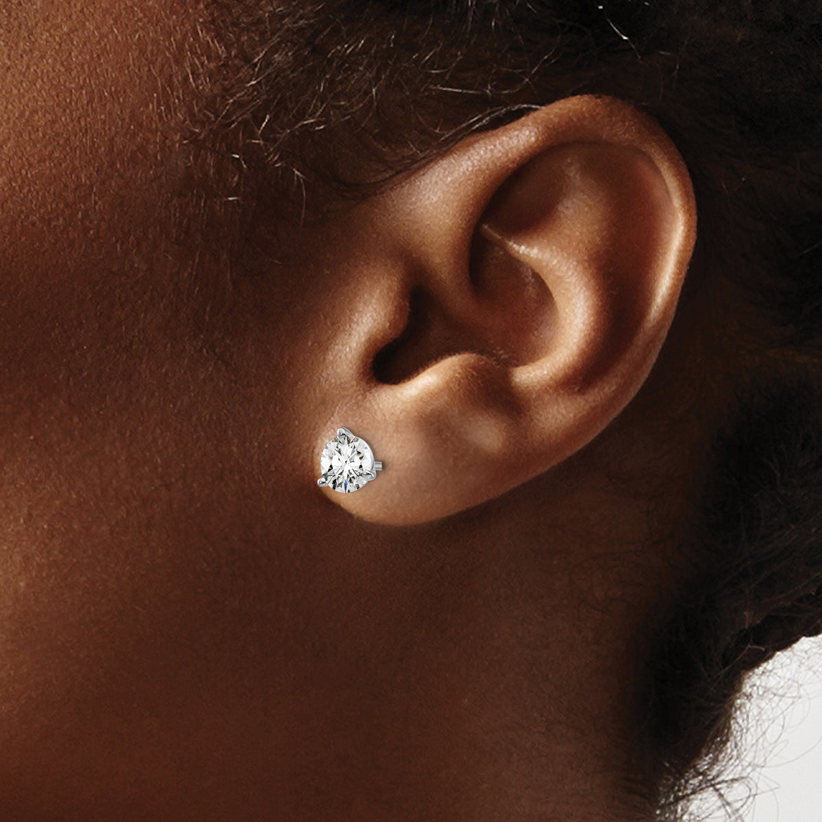 Round Lab Grown Diamond 3-Prong Studs - 14k White Gold / 1-1/5 ctw. / VS+ F+